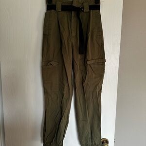 Green Ankle Cropped Utility Pants High Waist